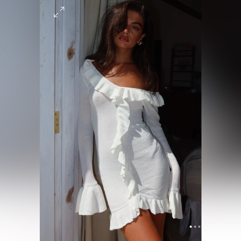 NWT Meshki Karolina Knit Mini Dress with Frill - White, Size Small